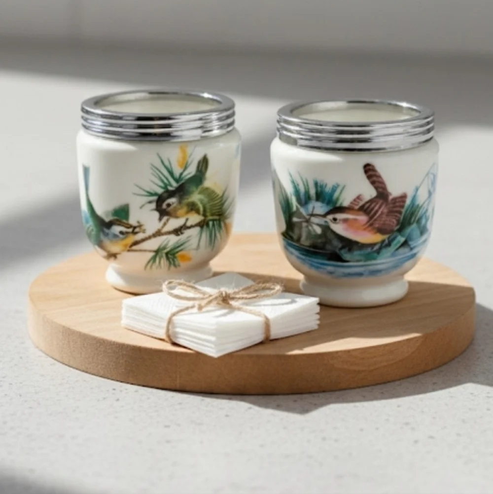 Set of 2 Royal Worcester King Size Egg Coddler Bases - Bird Pattern